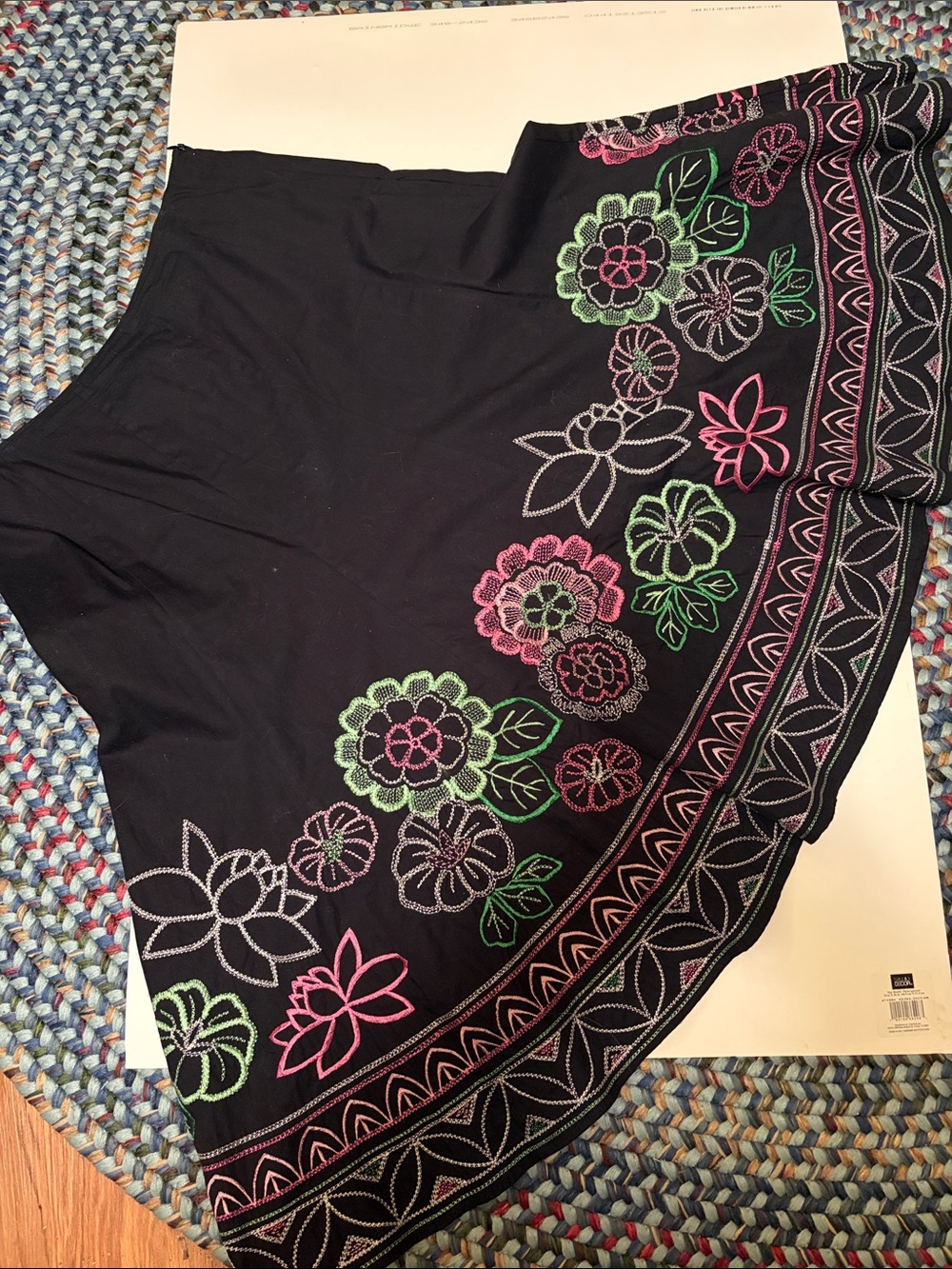 Sunny Leigh Black Skirt with Pink & Green Floral Embroidery 100% Cotton